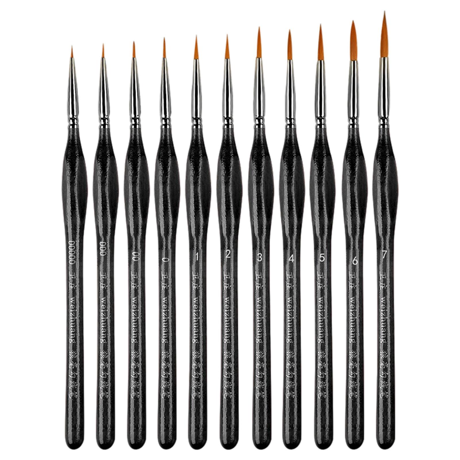 Professional Detail Paint Brushes Set, Miniature Fine Lines Paintbrushes 11 Brushes Set Black, Size: 27.7x16.8cm